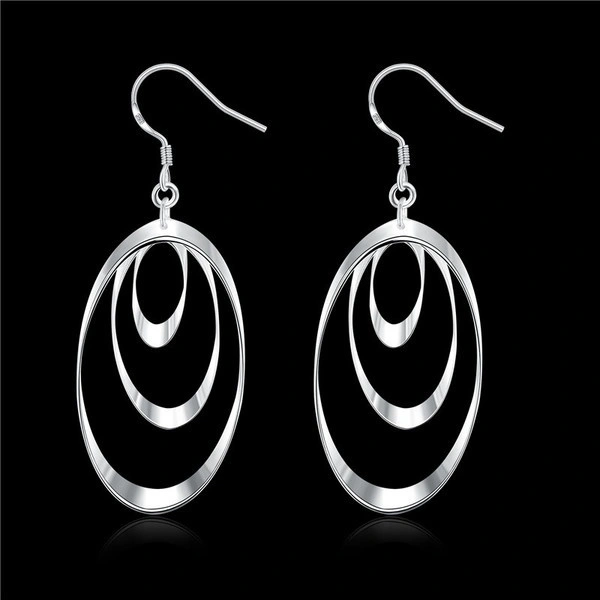 1pair 925 fashion sterling silver jewelry long three discs earrings