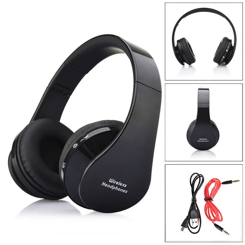 Foldable Wireless Bluetooth Stereo Headset Handsfree Headphones Mic Black