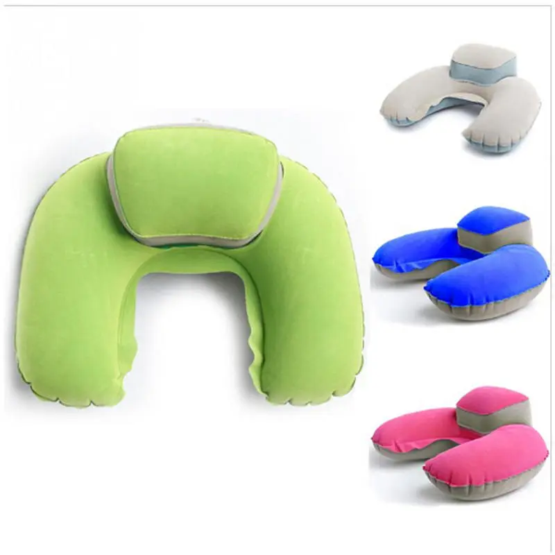 Portable Travel Pillow Inflatable Neck Pillow U Shape Comfortable Neck Cushion Flocking Pillow