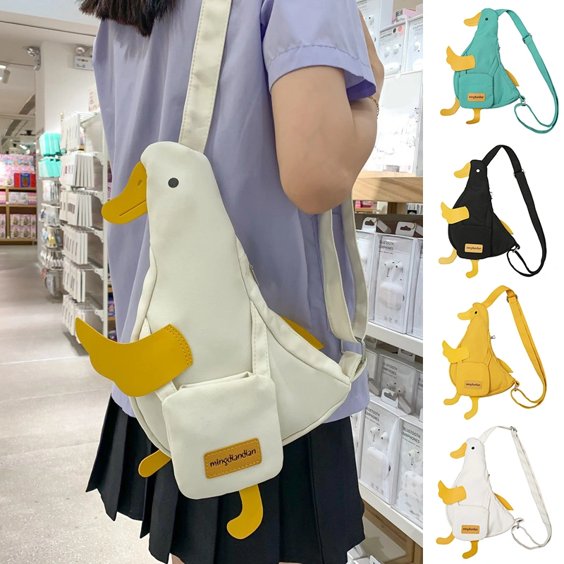 Cute Duck Canvas Bag Girls Messenger Shoulder Bag Funny Cartoon Chest Bags For Women