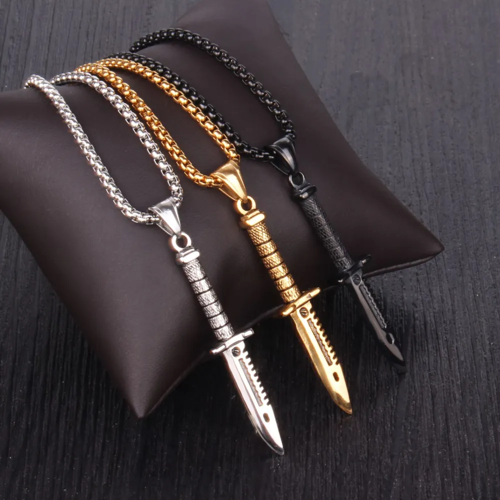 Men's Long Dagger Knife Pendant Necklace