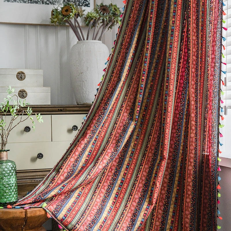 Gilding Striped Cotton And Linen Printed Curtain