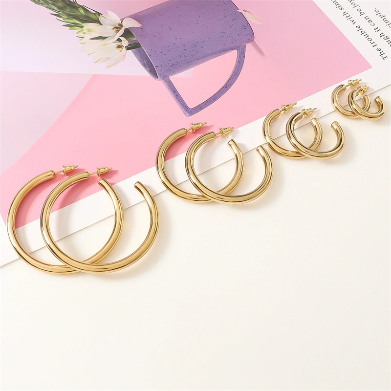 European And American Stylish Round Stainless Steel Earrings