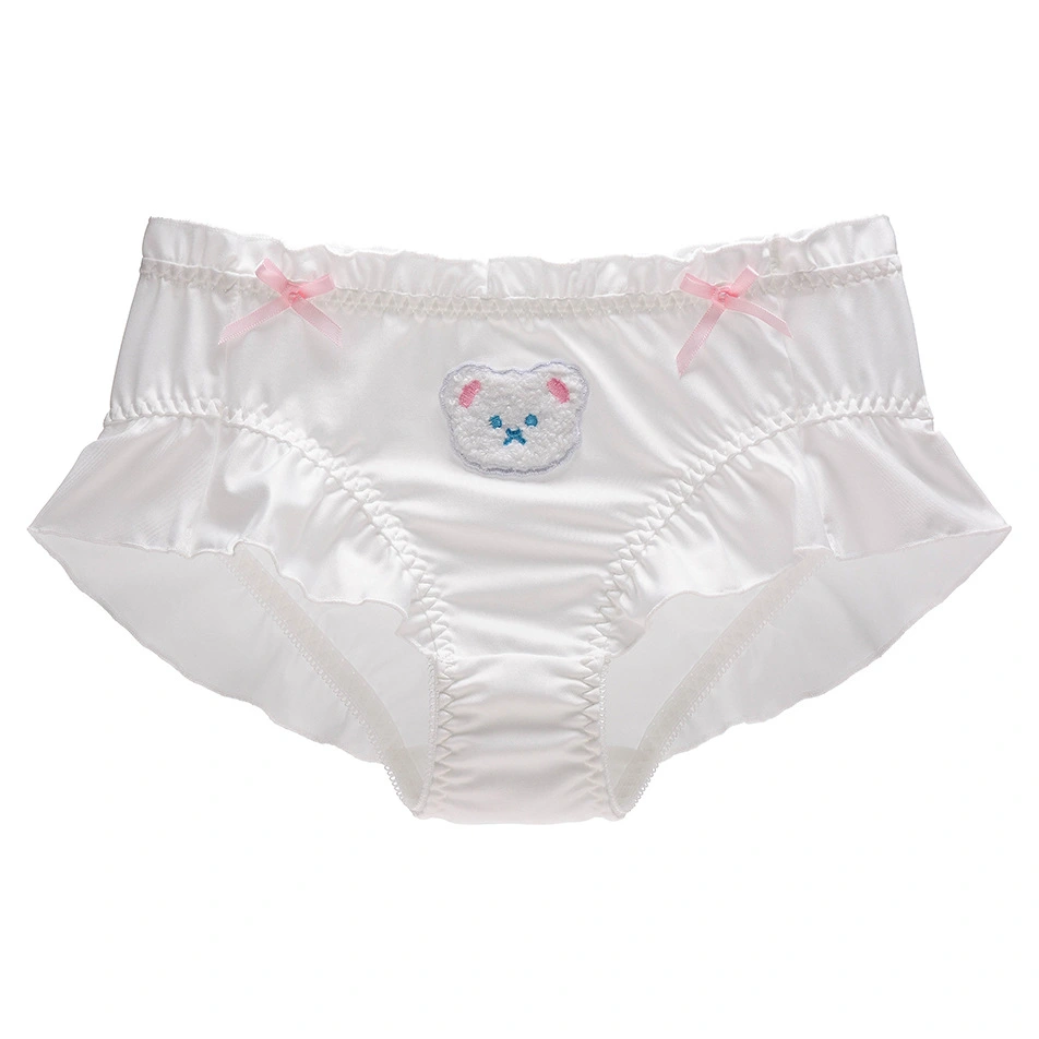 Cute Bear Embroidered Underwear Solid Color Milk Silk