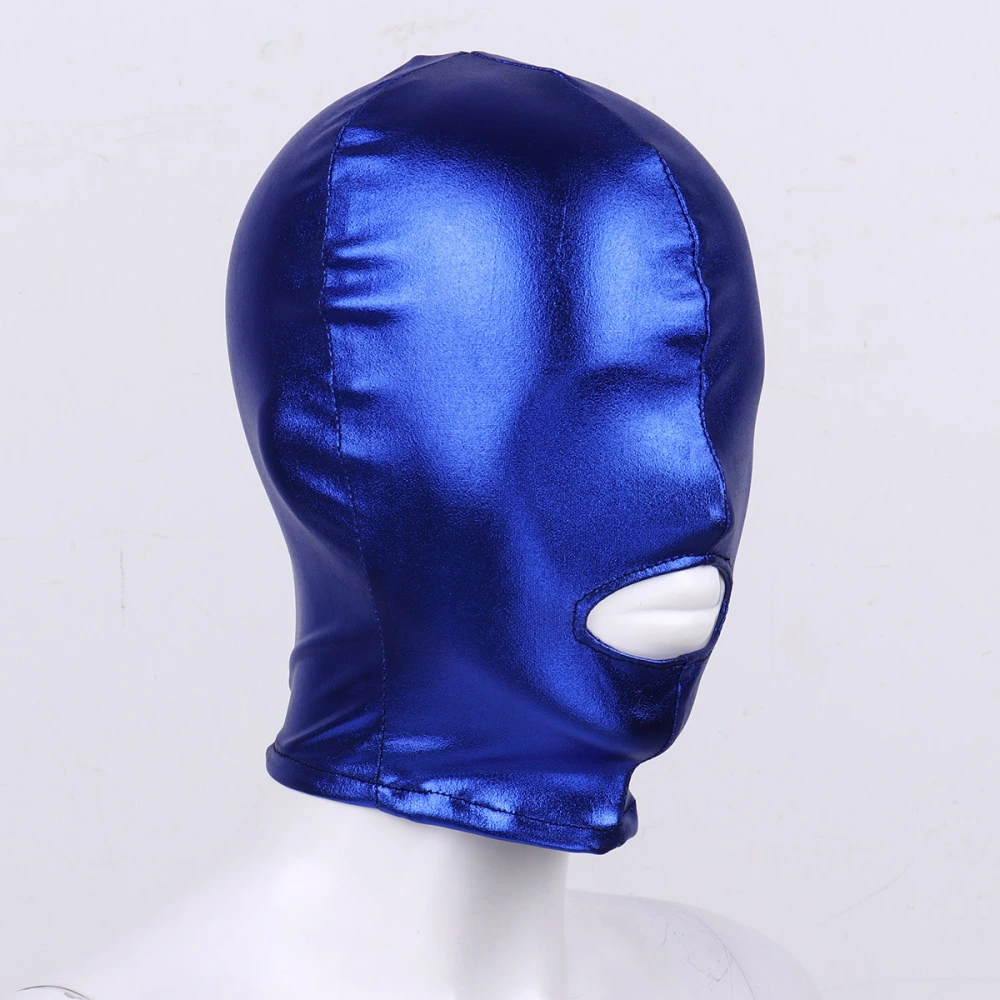 Unisex Latex Hood Mask Shiny Metallic OpenMouth Hole