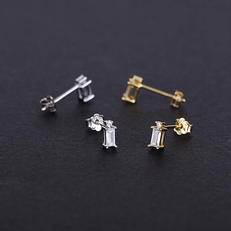 925 Sterling Silver Plated 14K Gold Inlaid Zirconium Rhinestone Ear Studs