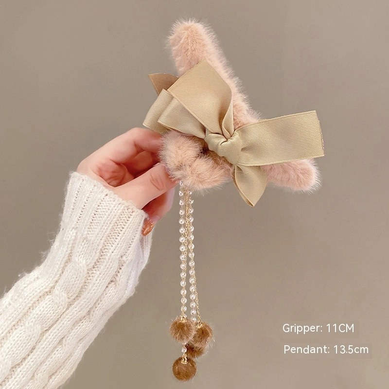 Plush Bow Tassel Hairpin Shark Clip