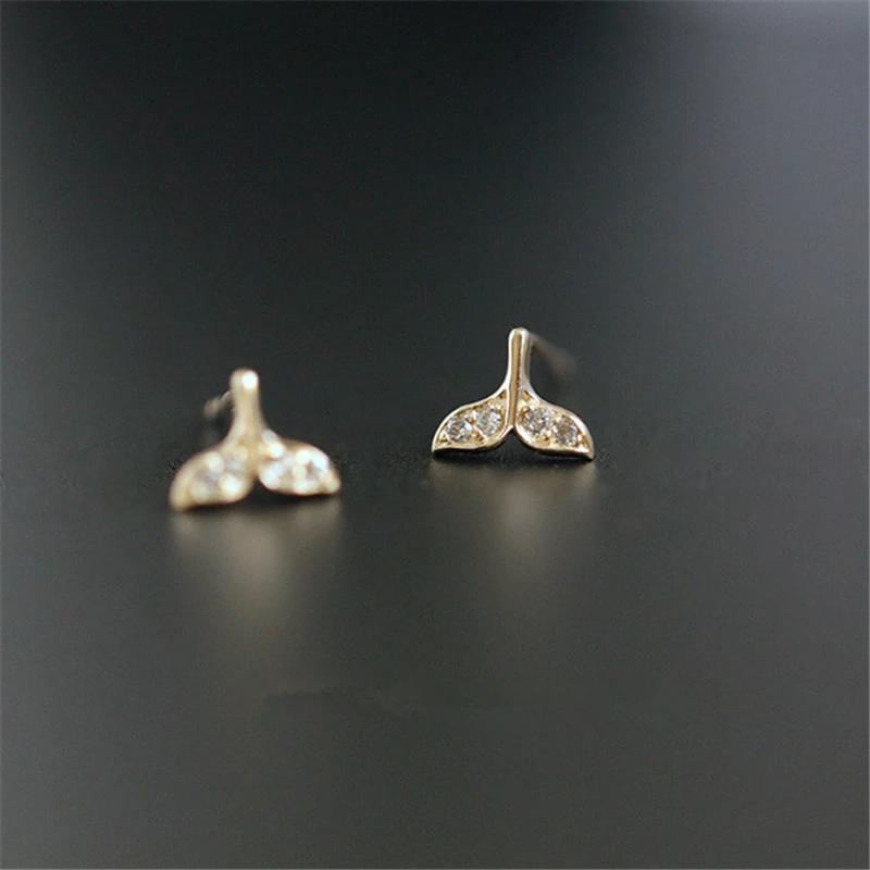 S925 Sterling Silver Plated 14K Gold Fish Tail Stud Earrings