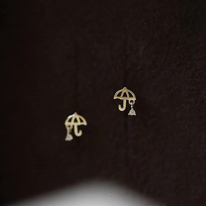 Cute Umbrella 925 Sterling Silver Plated 14K Gold Earrings