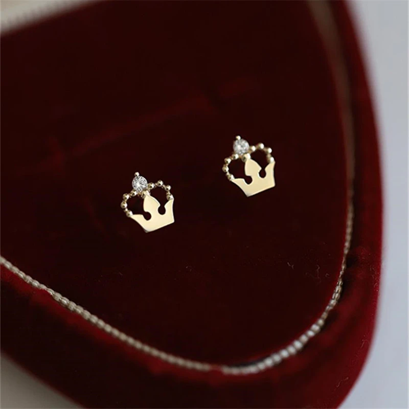 S925 Silver Plating 14K Gold Crowns Sterling Silver Stud Earrings