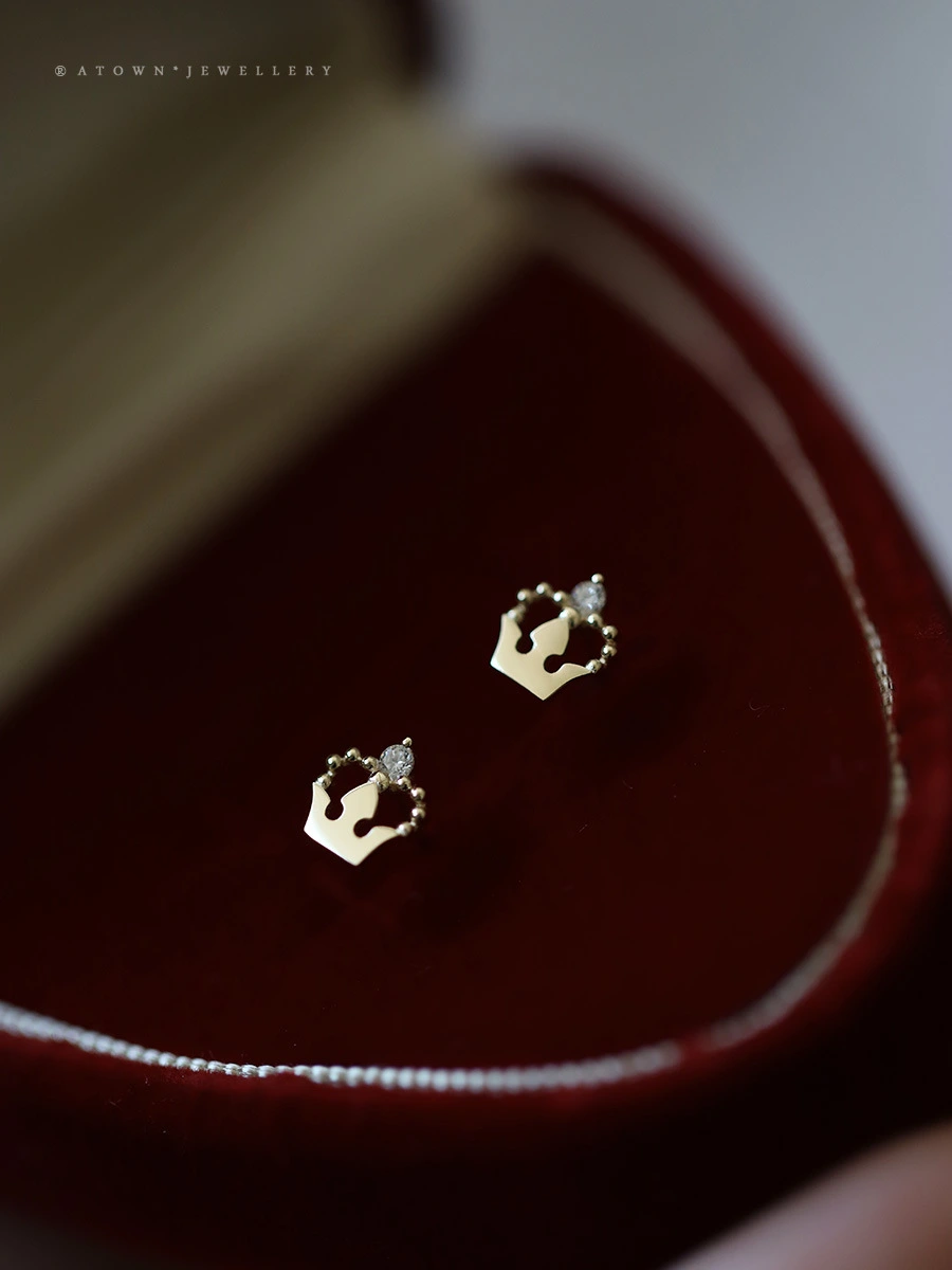 S925 Silver Plating 14K Gold Crowns Sterling Silver Stud Earrings