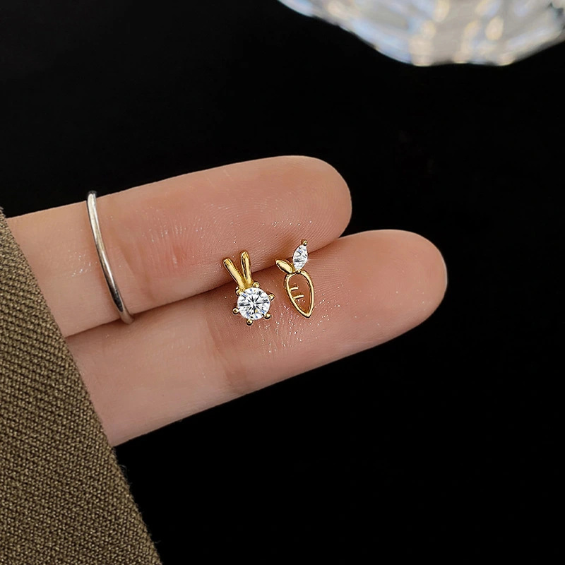 Bunny Asymmetric Niche Design S925 Sterling Silver Earrings