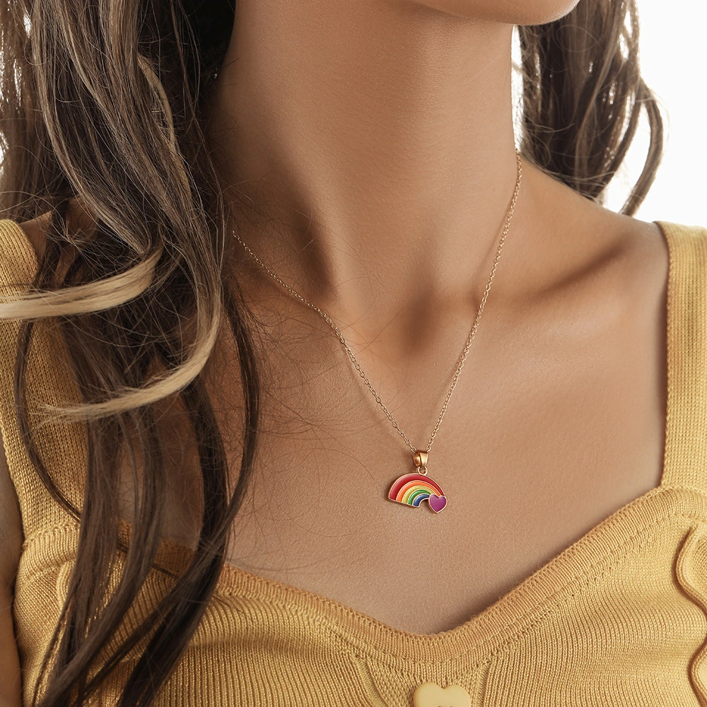 Fashion Style Alloy Drop Oil Rainbow Love Pendant Special-interest Design Women's Necklace