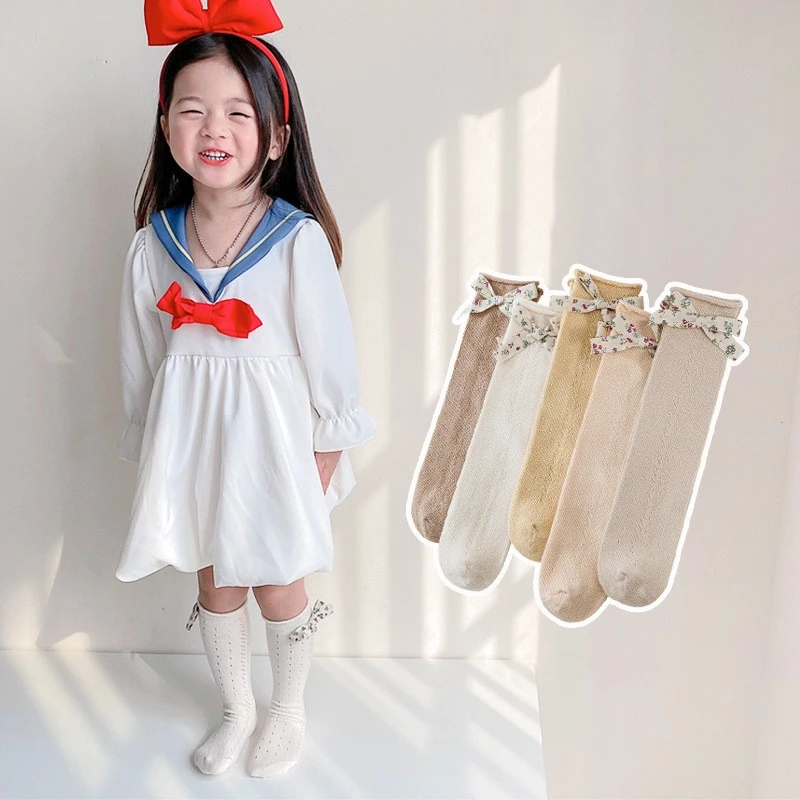 Children's Moving Circle Mesh Bow Long Tube Princess Socks