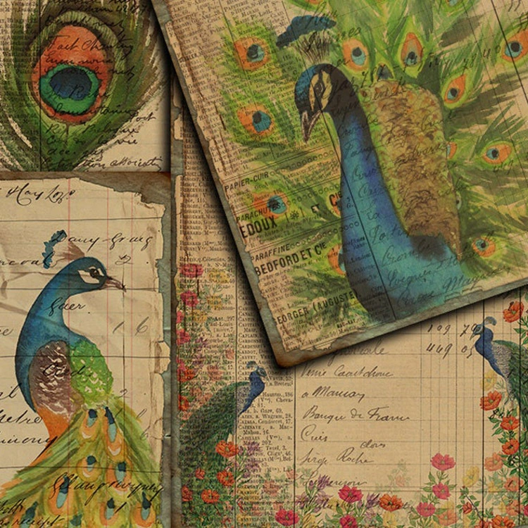 Background Paper Peacock Plant Vintage Hand Account Material Stickers