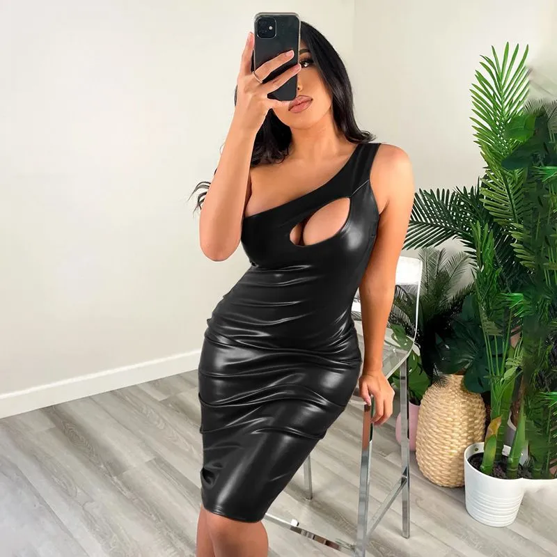 Women's Slim-fit Sheath PU Dress