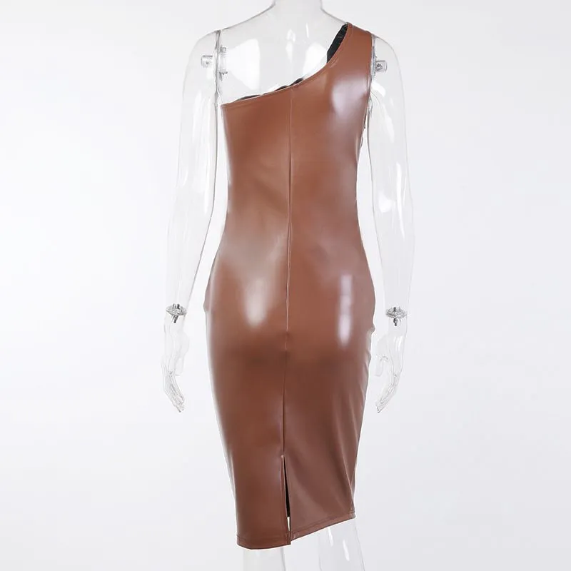 Women's Slim-fit Sheath PU Dress