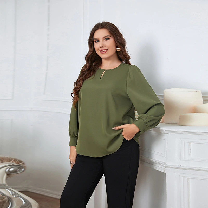 Women's Round Neck Long-sleeved Green Shirt