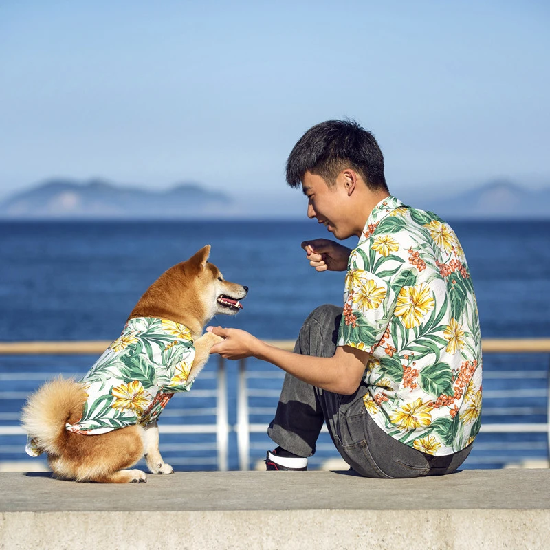 Pet Clothes Beach Casual Shirt Man Dog Parent-child Outfit