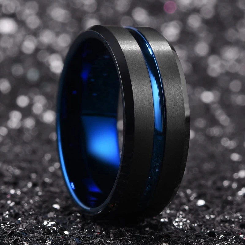 Fashion Creative Blue And Black Plating Two-color Ring