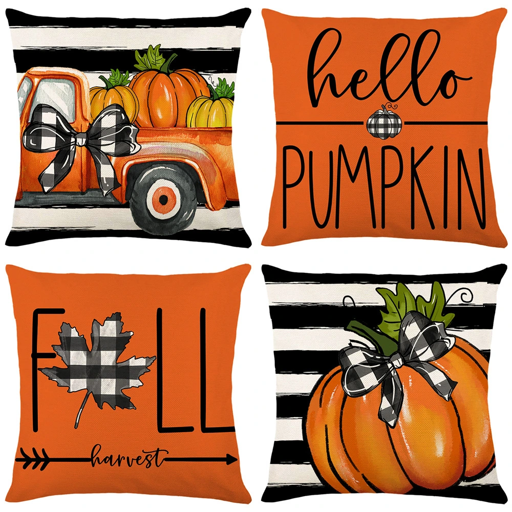 Pumpkin Series Pillow Cover Harvest Linen Printing