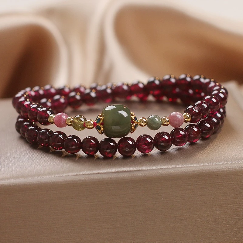 Women's Multi-layer Natural Garnet Beaded Bracelet