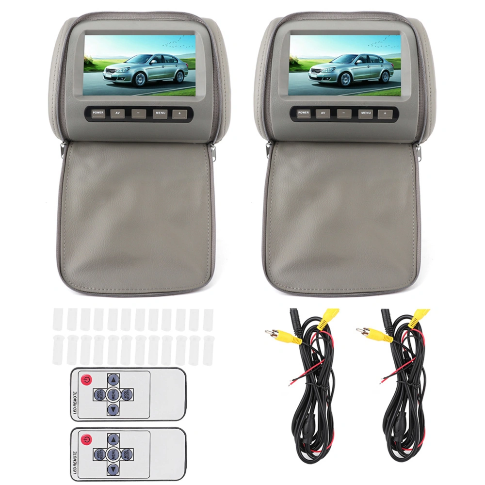 2pcs 7 in HD Car Headrest LCD Video Player with Zipper Closure Cover Remote Control MP5 Display Gray