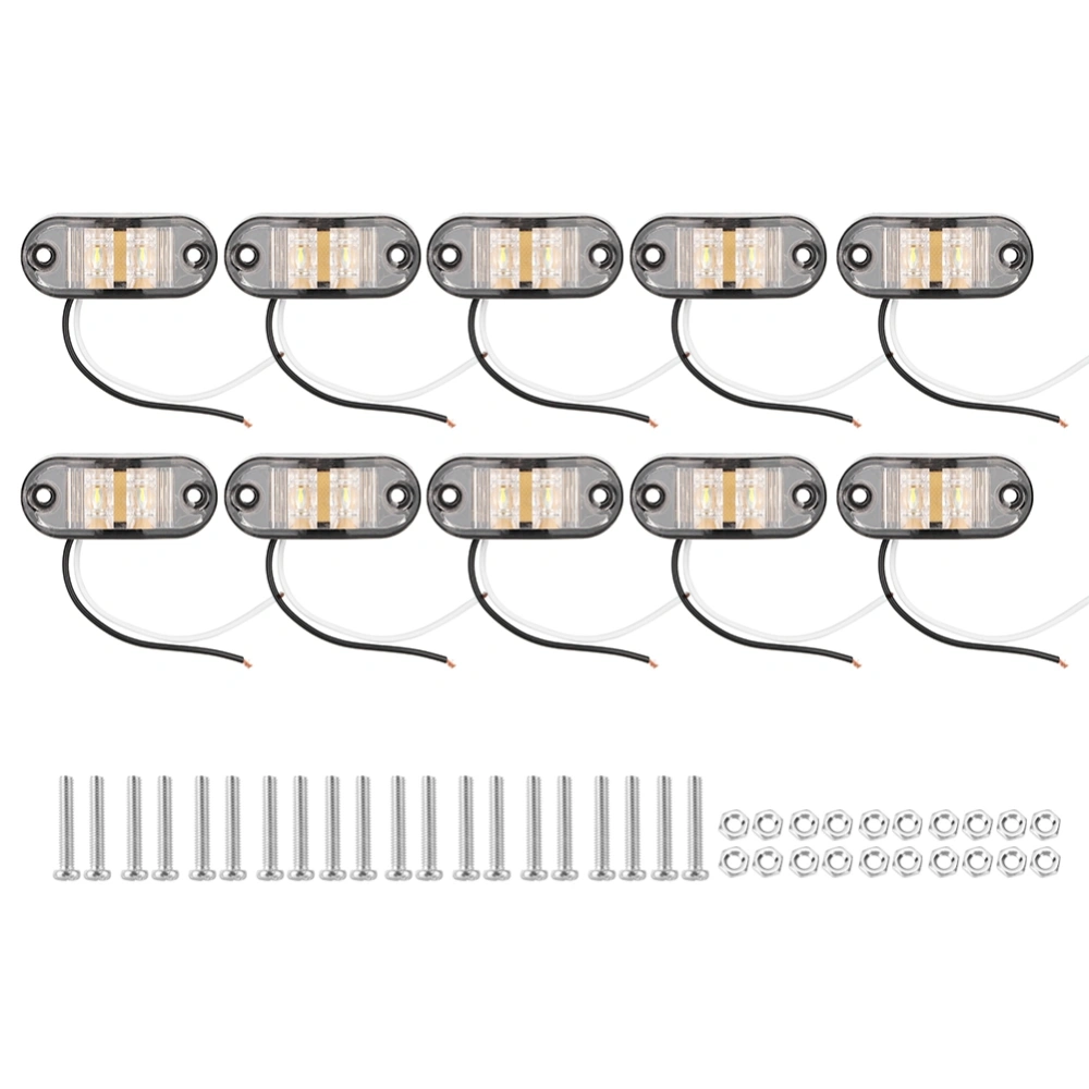 10Pcs 12V 2LED LED Side Lamp Side Marker Light for Trailer Truck Use (White)