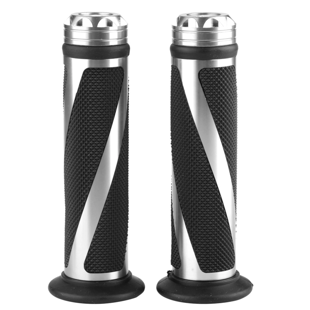 BuyWeek 1 Pair Aluminum Rubber Motorcycle Bike Thick Handlebar Hand Grips for Moto Accessories(Silver)