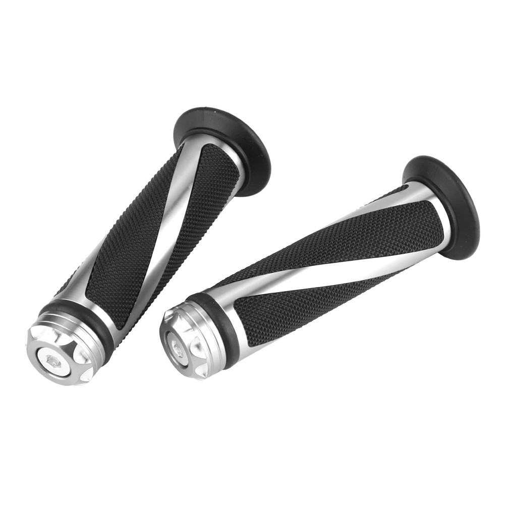BuyWeek 1 Pair Aluminum Rubber Motorcycle Bike Thick Handlebar Hand Grips for Moto Accessories(Silver)