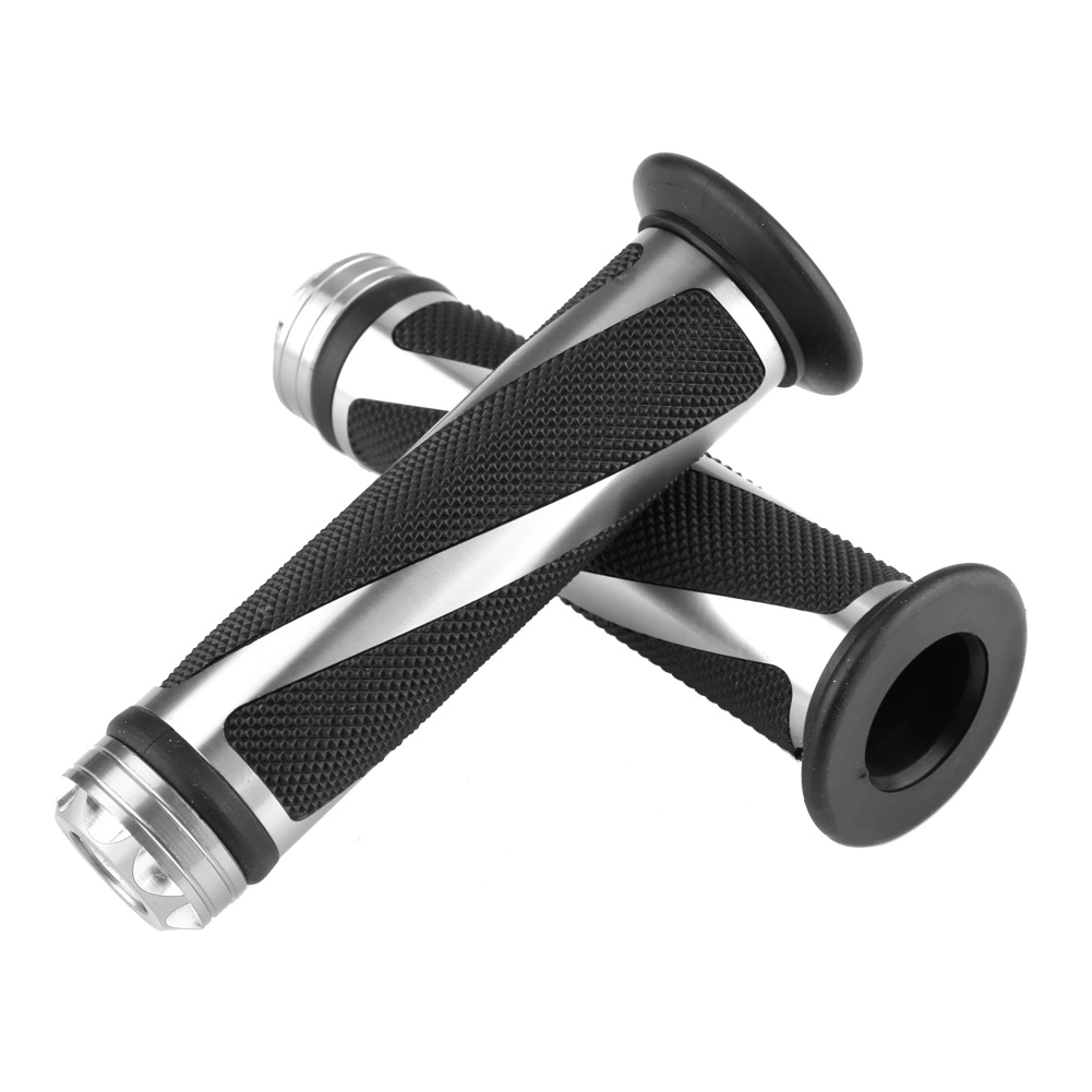 BuyWeek 1 Pair Aluminum Rubber Motorcycle Bike Thick Handlebar Hand Grips for Moto Accessories(Silver)
