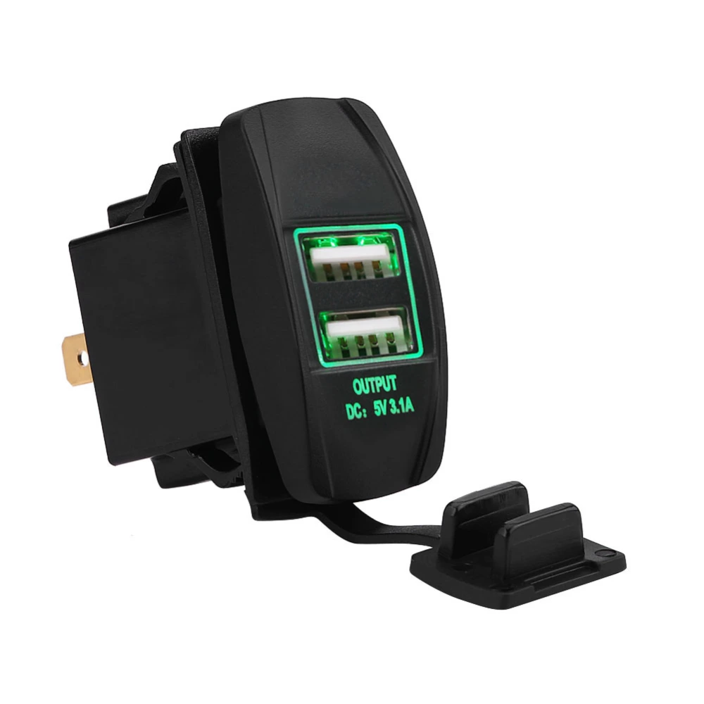 Waterproof 12-24V 3.1A Dual USB Ports Car Charger Socket Power Adapter with LED Green