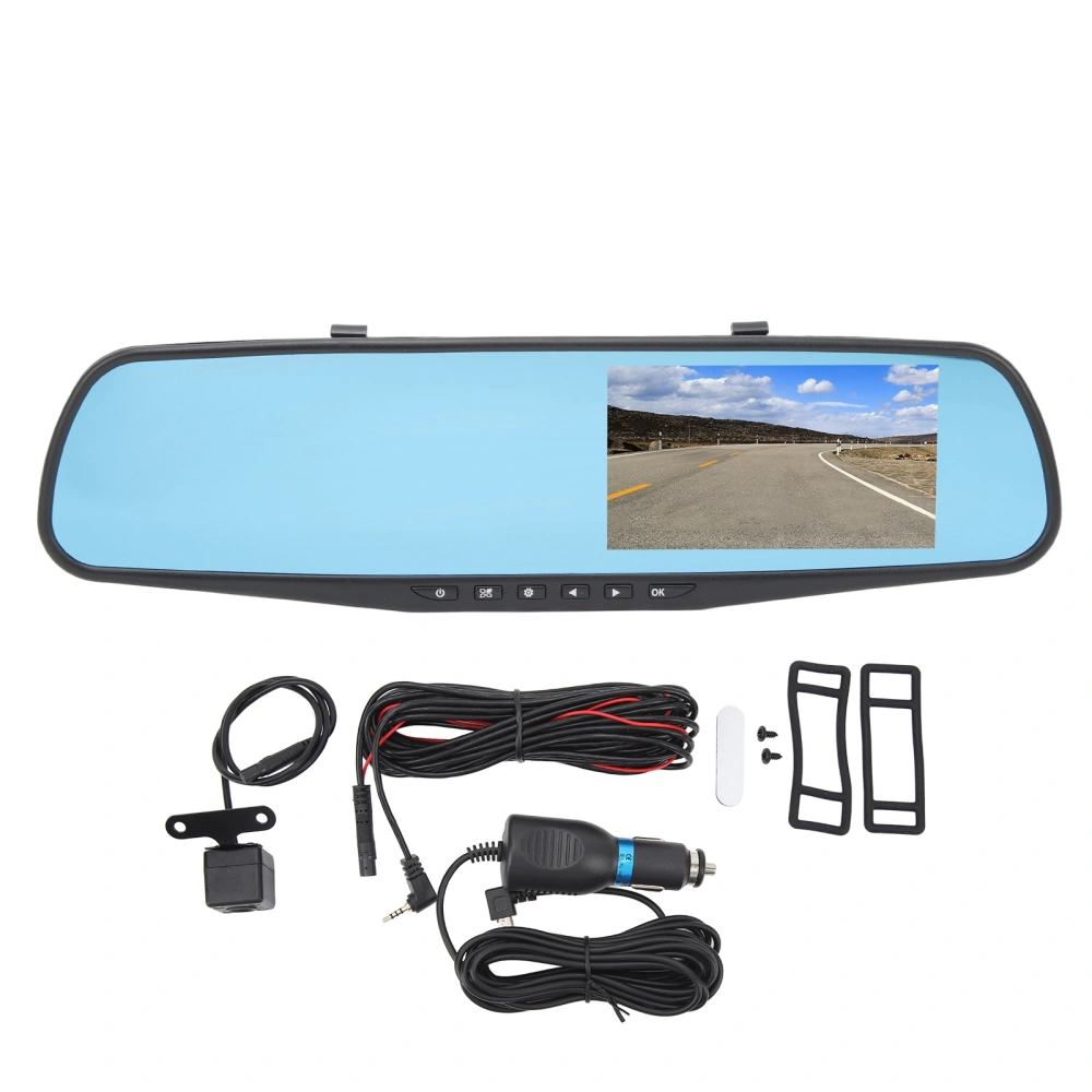 4.3 Inch Mirror Dash Cam 1080P HD Dual Lens Anti Glare Parking Monitor Smart Rearview Mirror Camera With Memory Card 32g