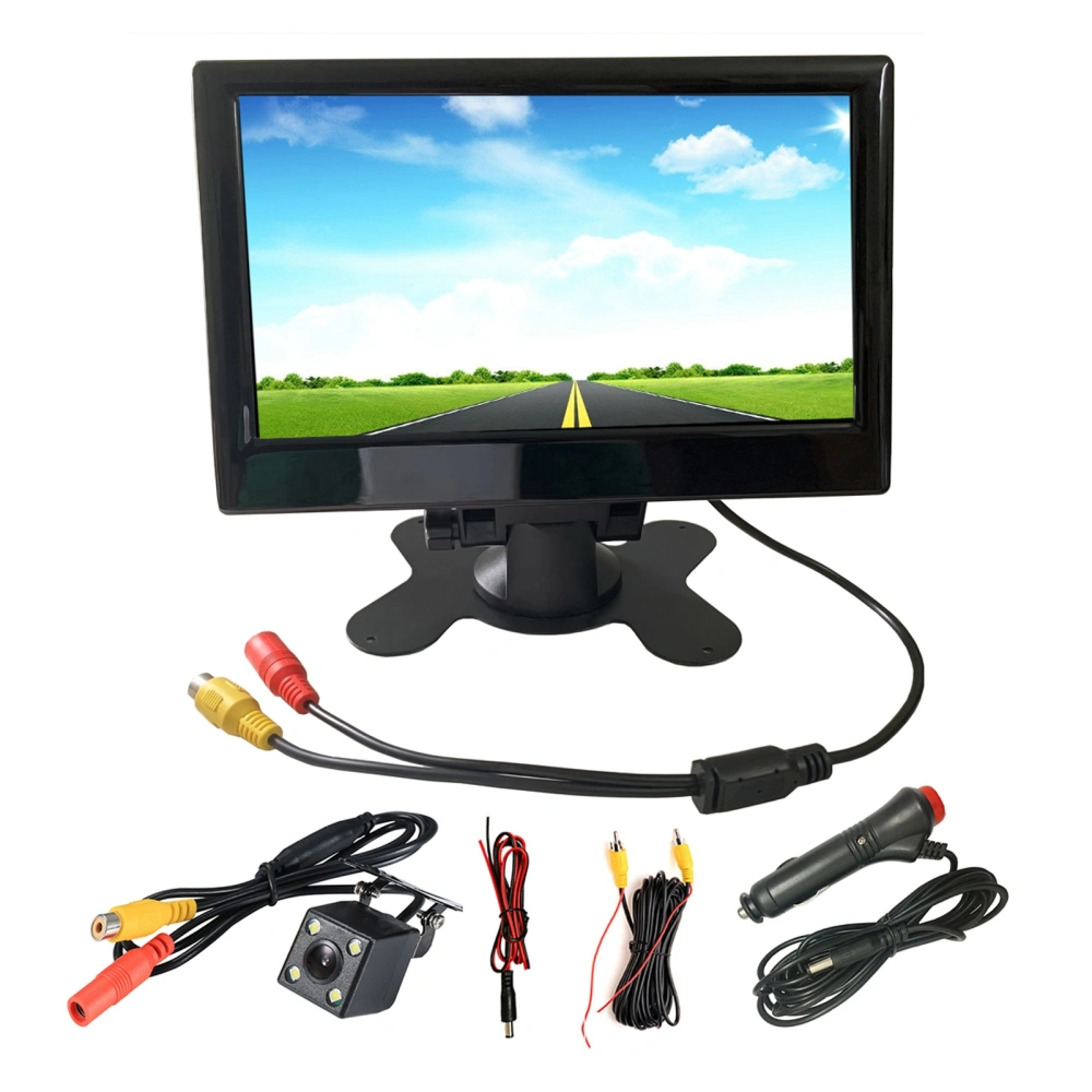 7in Car Reversing Monitor 12 to 24V 170 Degree Wide Angle Color LCD HD Two Way Video Input for Truck Trailer Van Vehicles 4LED Light Camera