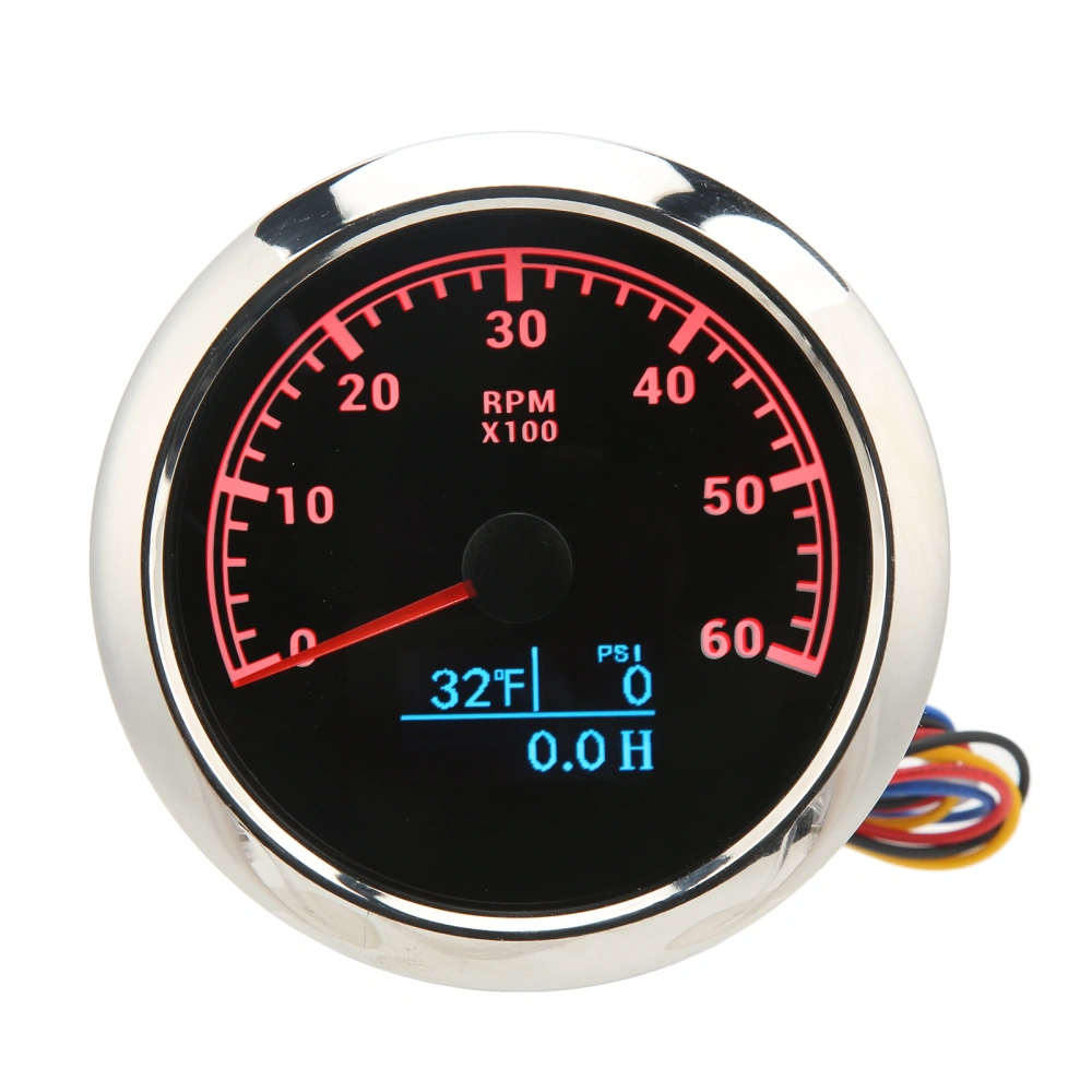 Tachometer Pointer Type Waterproof Red Backlit Tachometer Gauge for RV Yacht DC 9‑32V 6000RPM