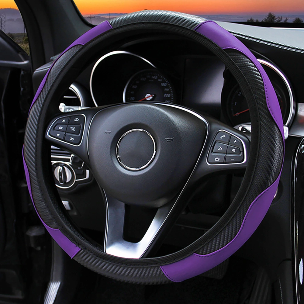 38CM Steering Wheel Cover Carbon Fiber Style Elastic Handle Sleeve Non Slip Steering Wheel Cover for Car Black Purple