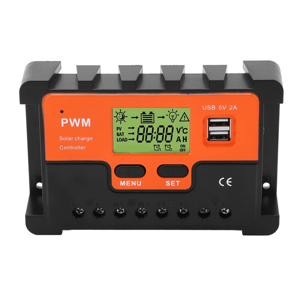 PWM Solar Controller 12V/24V Automatic Identification Waterproof 28AWG To 10AWG 20A Solar Controller with 2 USB 5V Output LCD