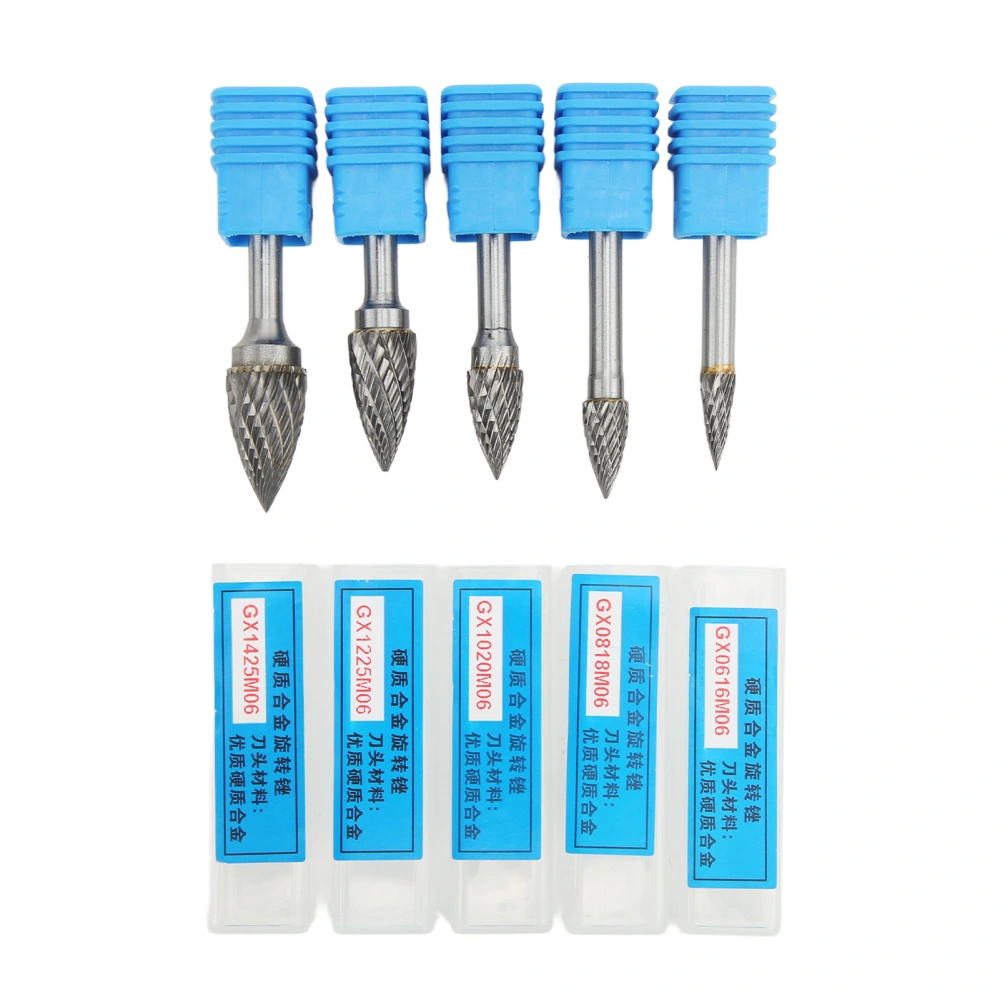 5 Pcs Double Cut Carbide Rotary File Set with 6mm/0.24in Shank for Aviation Automobile Ship