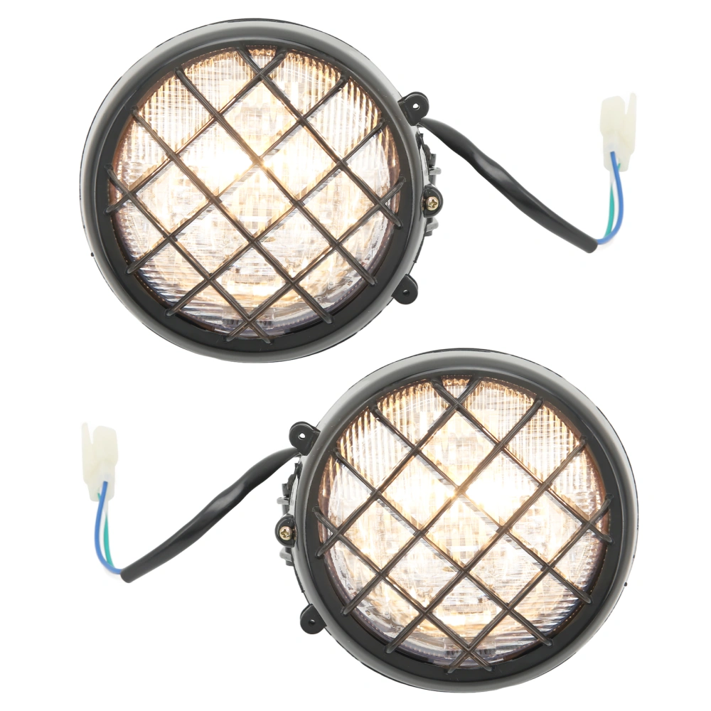 Pair 12V ATV LED Front Headlight Assembly with Bulbs Lamp Grills Replacement for Warrior 1996‑2001