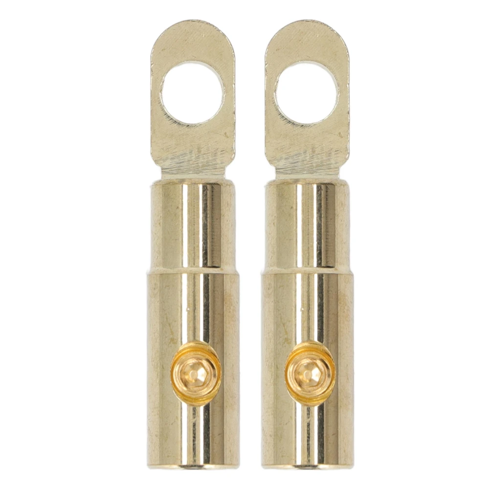 BuyWeek Pair Power Battery O Ring Terminals Brass Gold Plated High Accuracy Welding Free Audio Modification 8GA for 8‑10GA