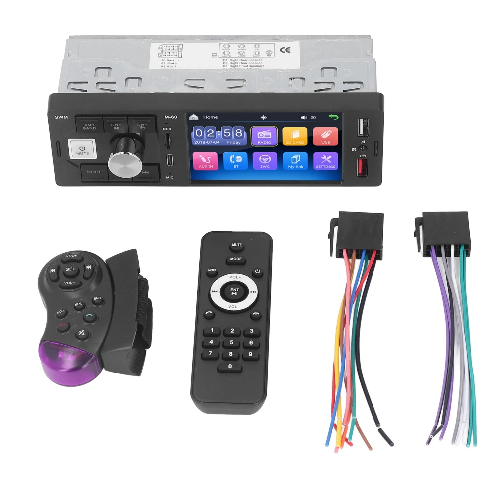 4in Touchscreen Car Stereo Receiver 7 Color Key Lights AUX in MP5 Multimedia Player