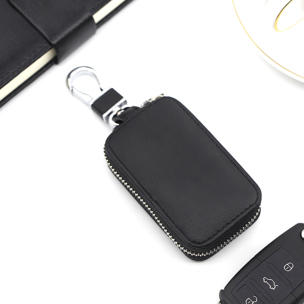 Portable Zippered Car Key Case Smoother Zipper PU Material Cute Key Holder for Storaging Carrying Key Black