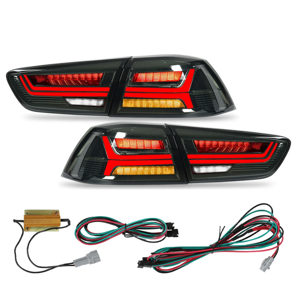 Full LED Dynamic Tail Lights Smoke Lens With Welcome Light Replacement for Mitsubishi Lancer Evo X 2008‑2017 Smoky