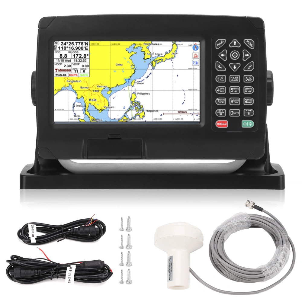 GPS Chart Plotter Satellite Navigator Transponder with GNSS Antenna Dual Map System IPX6 Waterproof for Marine Boat