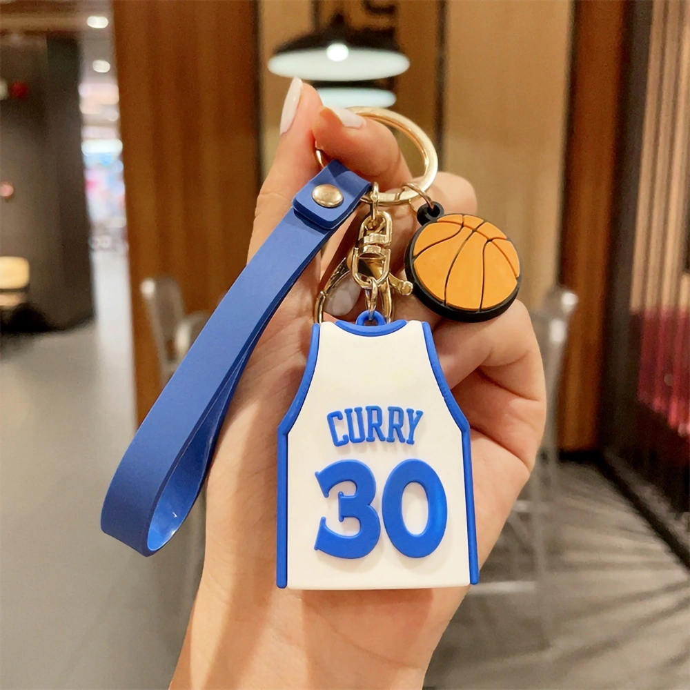 Basketball Star Jersey Keychain Silica Gel 3D Molding Portable Car Key Ring Pendant for Men BoysWhite Blue Jersey NO. 30