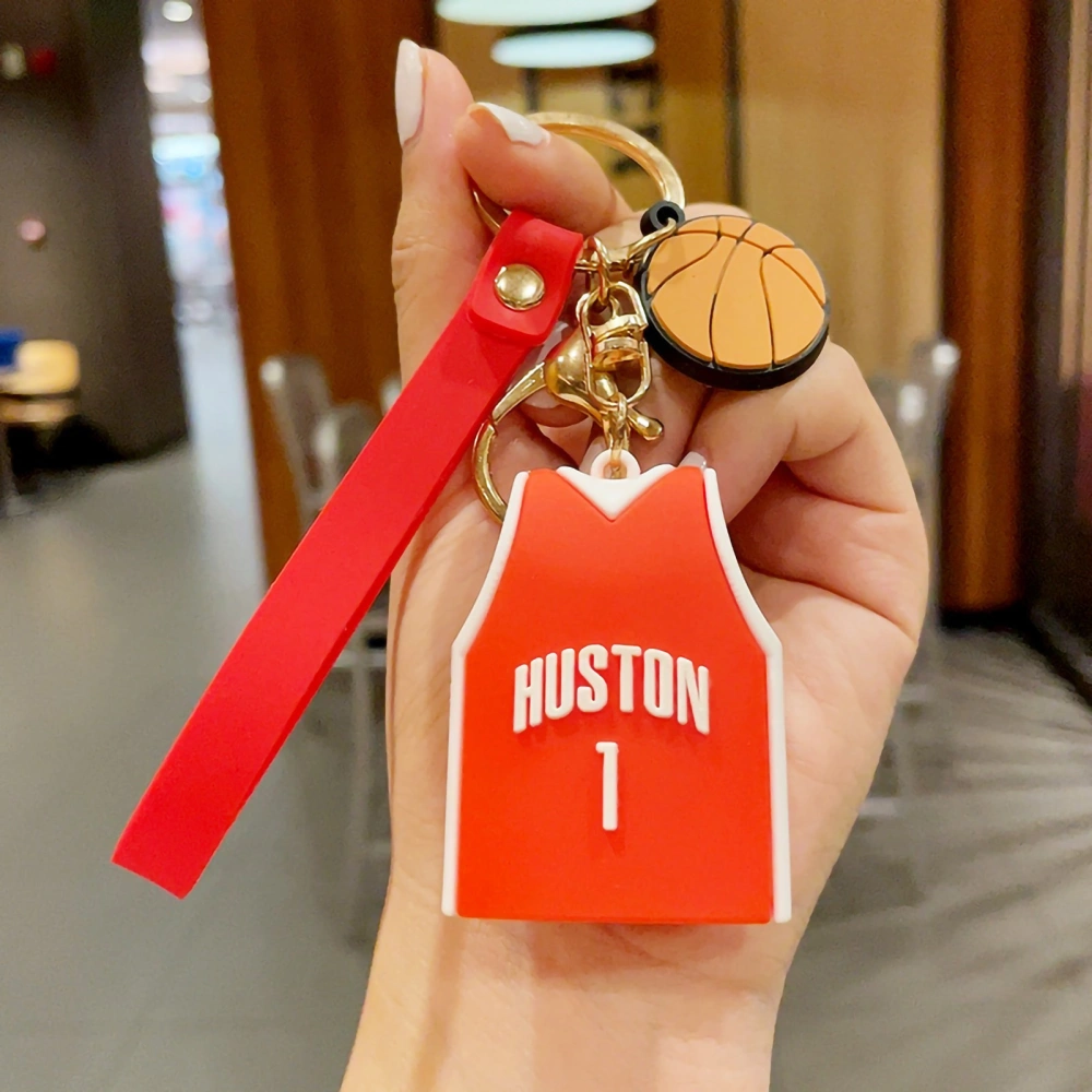 Basketball Star Jersey Keychain Silica Gel 3D Molding Portable Car Key Ring Pendant for Men BoysRed Jersey NO.1