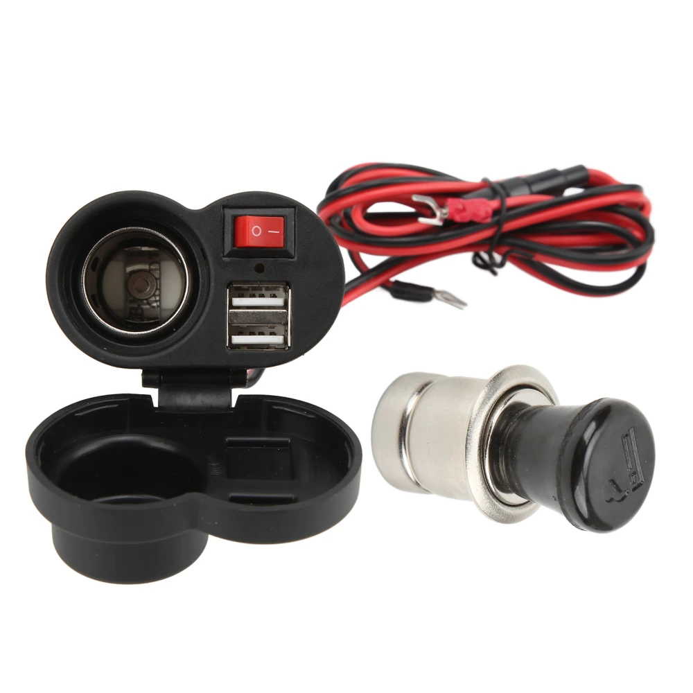 Waterproof Motorcycle Dual USB Charger Multifunctional Cigarette Lighter Socket DC12‑24V with Switch for ATV