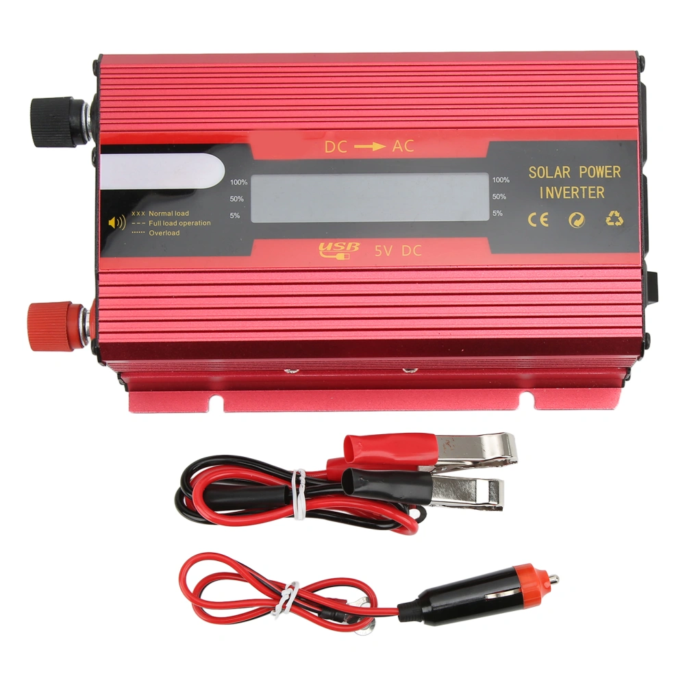 Red Power Inverter DC12V/24V Input to AC110V Outlets 420W Rated LCD Display Voltage Detection