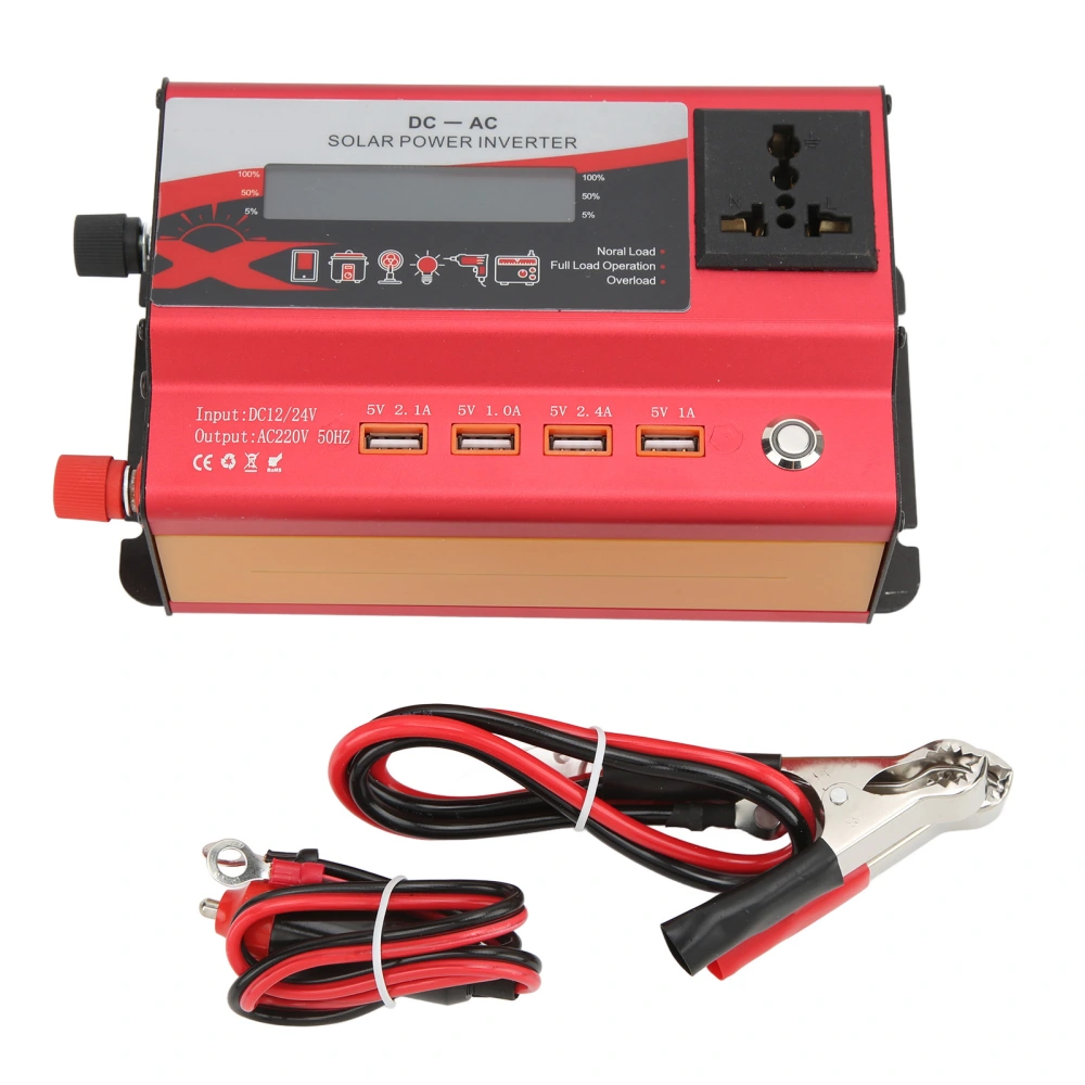 Car Power Converter Red DC 12V/24V to AC 220V 50Hz 420W Rated LCD Screen with 1 AC Outlet Ambient Light