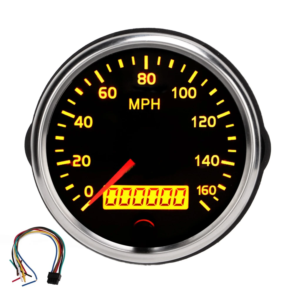 3.3in 12V/24V Speedometer 0‑160MPH Speed Gauge LCD Display with White Amber Backlight for Car Truck Boat